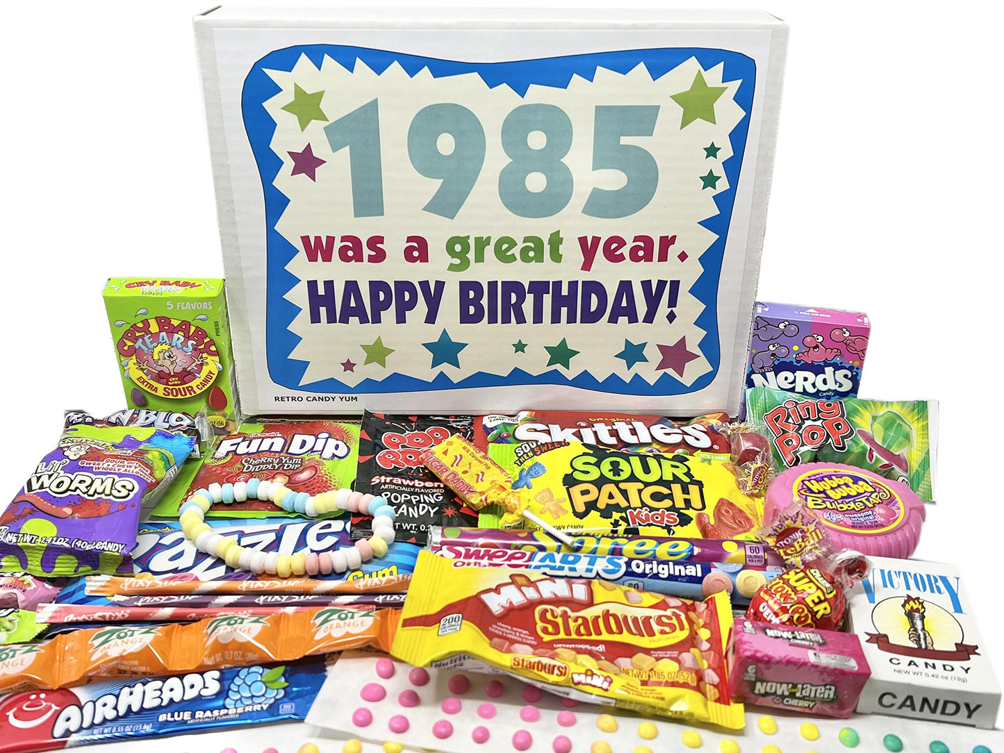 RETRO CANDY YUM ~ 1985 41st Birthday Gift Box of Nostalgic Candy from Childhood for 41 Year Old Man or Woman Born 1985