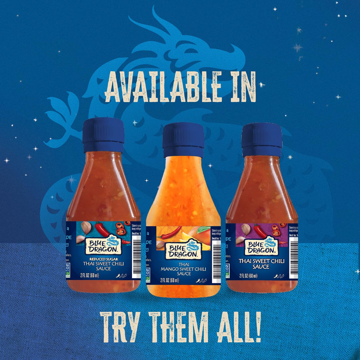 Blue Dragon Mixed Minis Variety Pack - 2oz (Pack of 6 Total: 2 of Each Sauce) - Mini Reduced Sugar Thai Sweet Chili Sauce, Mini Thai Sweet Chili