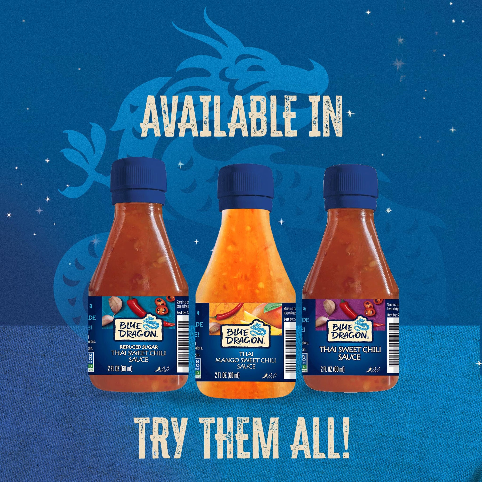 Blue Dragon Mixed Minis Variety Pack - 2oz (Pack of 6 Total: 2 of Each Sauce) - Mini Reduced Sugar Thai Sweet Chili Sauce, Mini Thai Sweet Chili