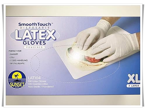 Disposable XL-Large Latex Gloves, LAT104 Powdered, Smooth Touch, Food Service Grade, Non-Sterile [100PCS/Pack]