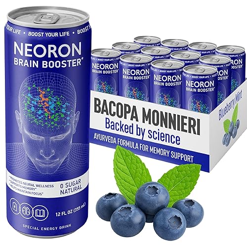 NEORON Focus + Calm | Nootropic Drink for Mental Clarity - Stress & Burnout Support (12-Pack, Blueberry & Mint, Sugar-Free)