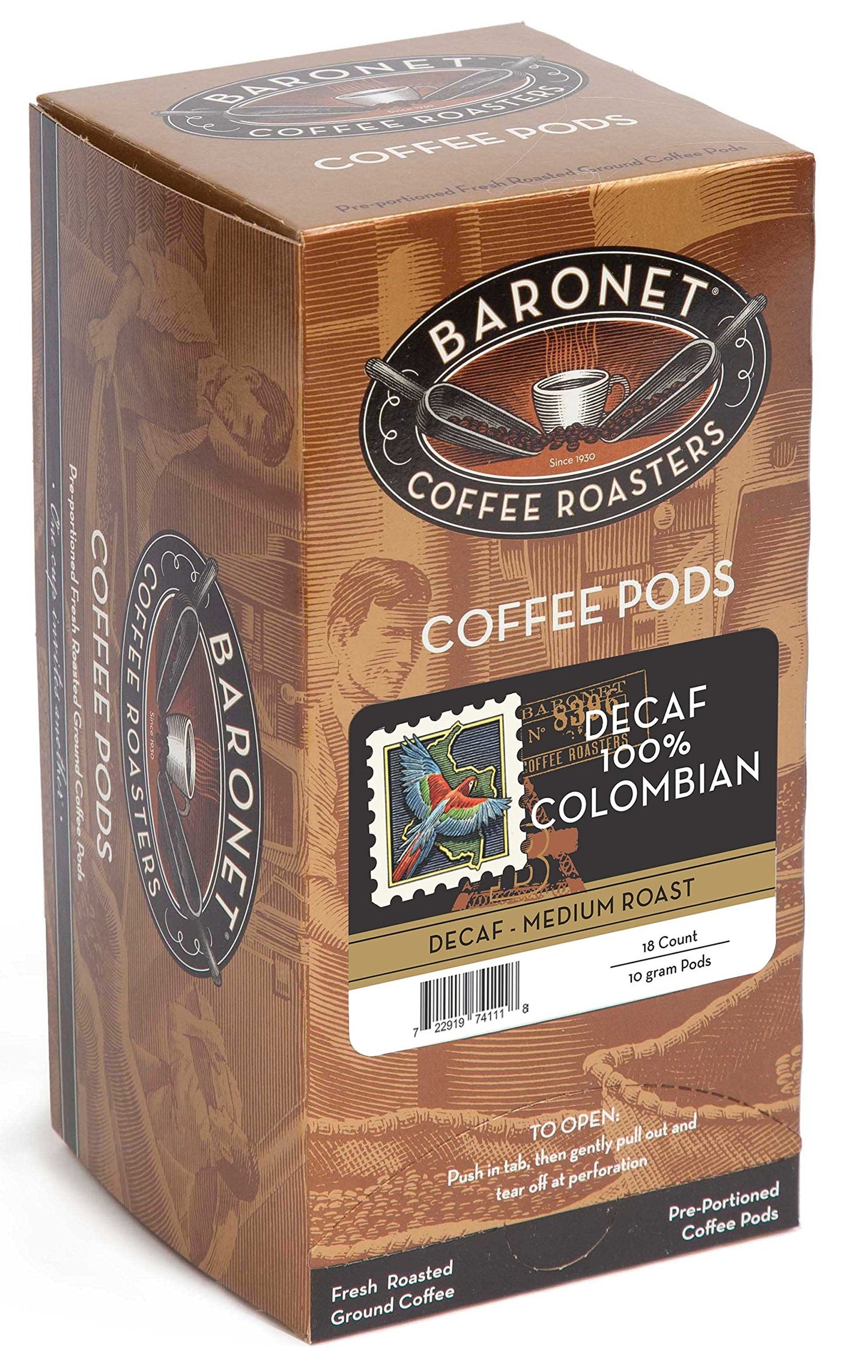 Baronet Coffee Pods [DECAF Colombian-54 Pods] Single Cup Use, Like Senseo [3 Boxes of 18 Single Serve 10 Gram] Regular Strength, Med Roast [Decaf
