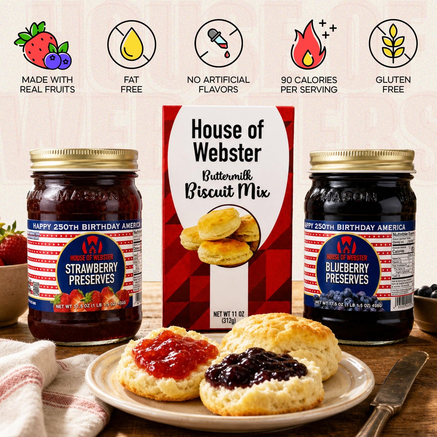 House of Webster Buttermilk Biscuit Mix Set w/Strawberry & Blueberry