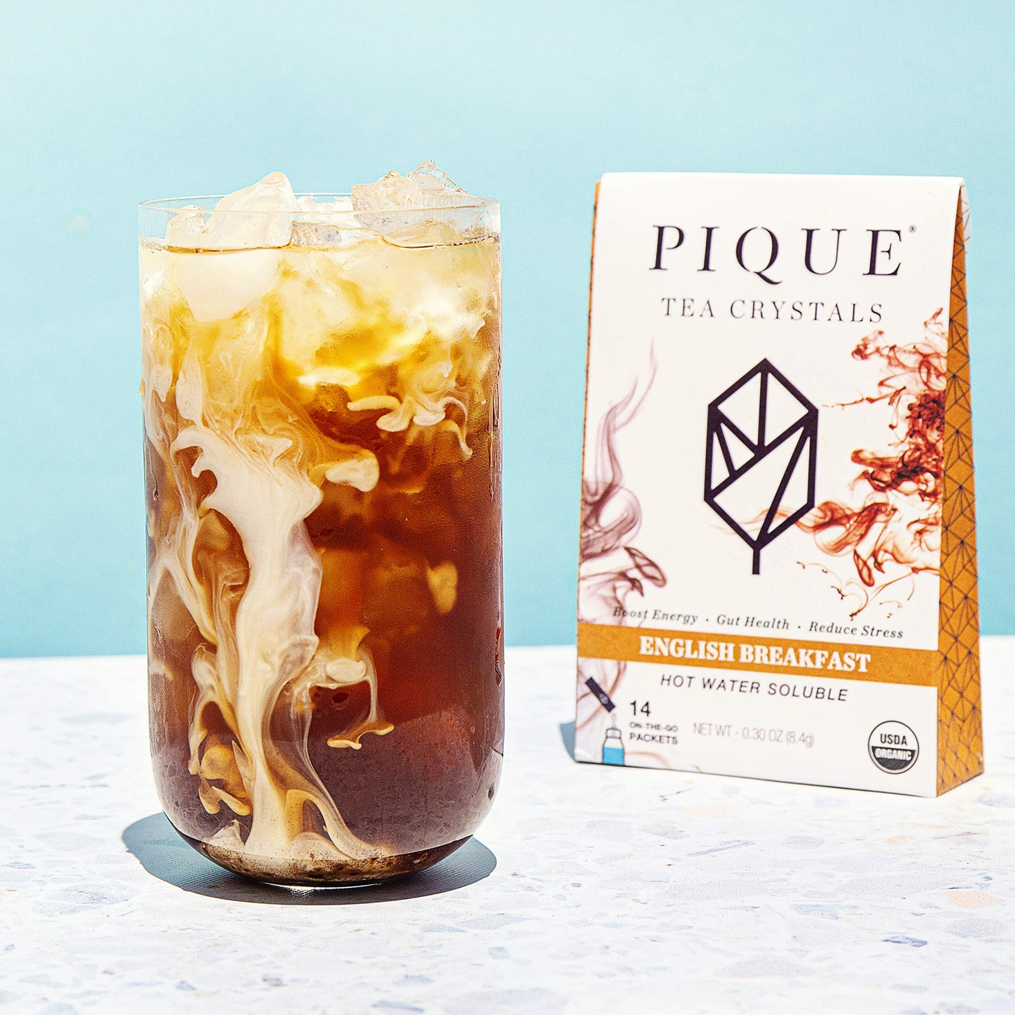 Pique Organic English Breakfast Tea Crystals - Caffeinated Black Tea for Energy, Prebiotic Polyphenols Support Healthy Digestion, Immune Support - 28