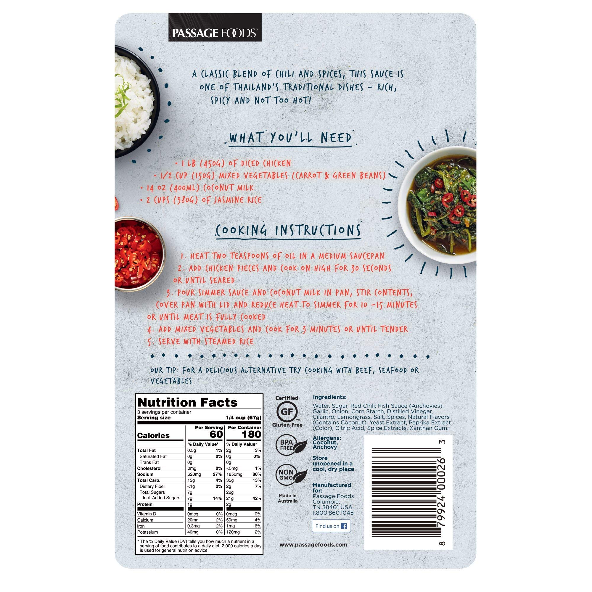 Passage Foods Passage to Thailand Simmer Sauce Gluten Free Red Thai Curry - 7 oz