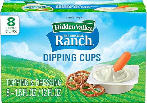 Hidden Valley Original Ranch Dipping Cups, Topping and Dressing To Go Cups, 1.5 Ounces Each, 8 Count (Package May Vary)