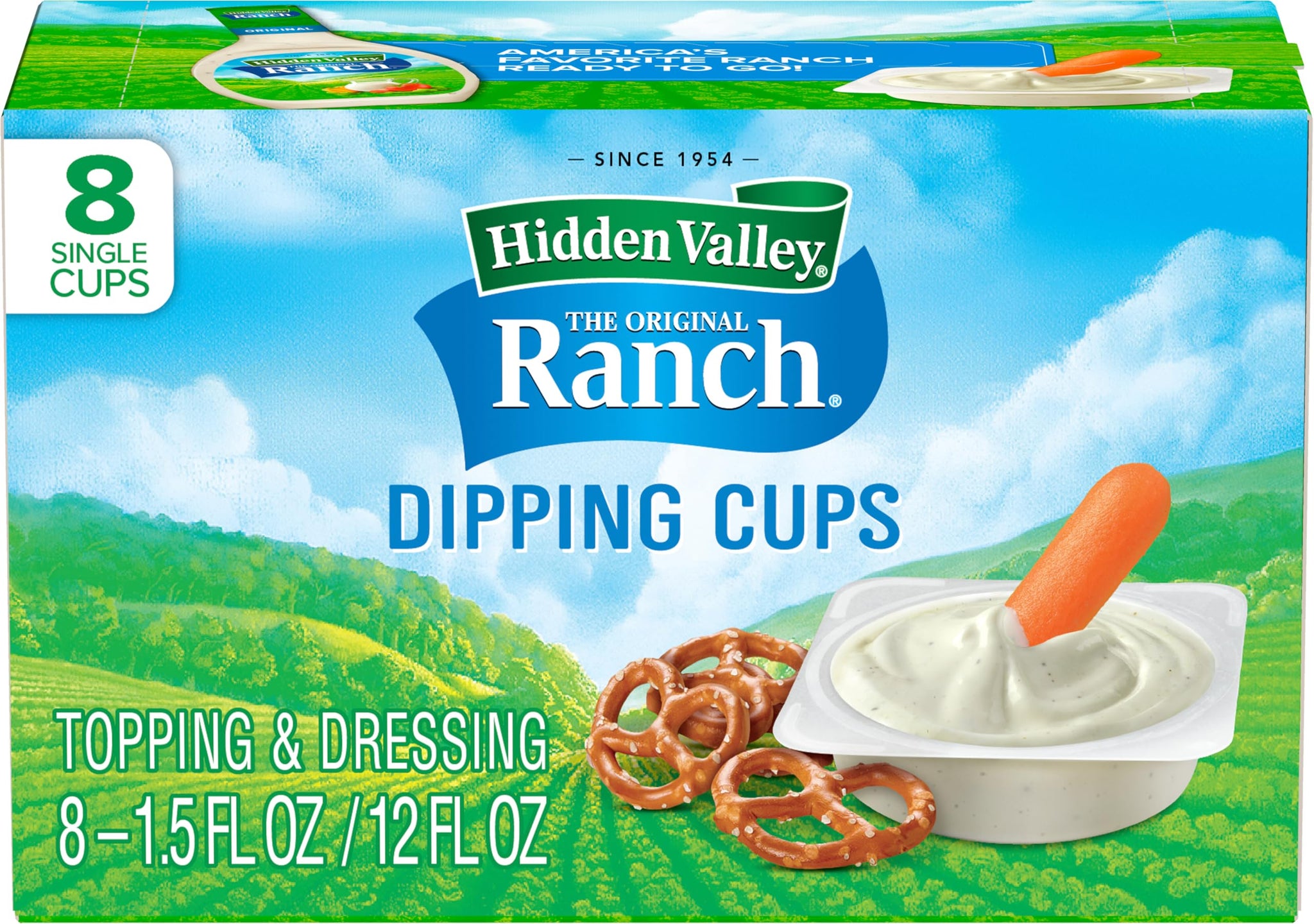 Hidden Valley Original Ranch Dipping Cups, Topping and Dressing To Go Cups, 1.5 Ounces Each, 8 Count (Package May Vary)