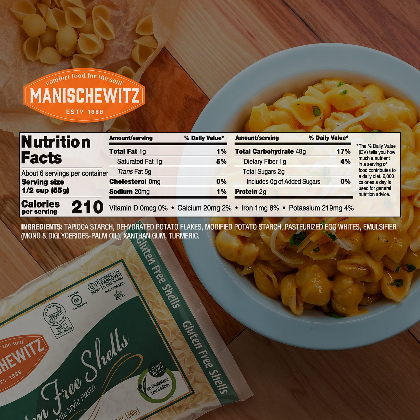 Manischewitz Gluten Free Shells, 12oz (3 Pack) All Natural, Yolk Free, Low Sodium, Kosher for Passover and Year Round