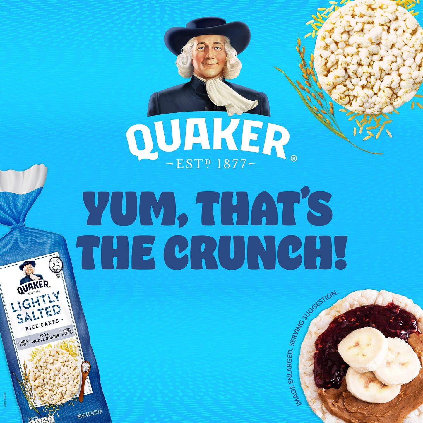 Quaker Large Rice Cakes, Lightly Salted, Gluten Free, 100% Whole Grains, 4.47 Oz, Pack of 6