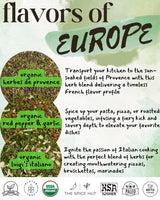 Organic Herb Seasoning Collection - 3 Flavors of Europe - Italian & French Spice Gift Set | Herbes De Provence, Luigis' Italiano, Red Pepper Garlic |