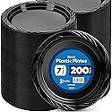 Munfix 200 Black Plastic Plates Set - 7 Inch Disposable Dessert/Salad Plates, Bulk Pack for Party, BBQ, Picnic, Parties, Travel and Events