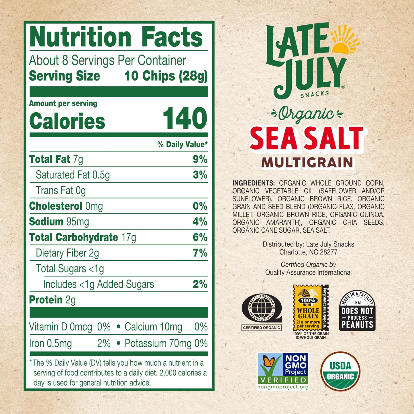 Late July Organic Sea Salt Multigrain Tortilla Chips, 7.5 Ounce