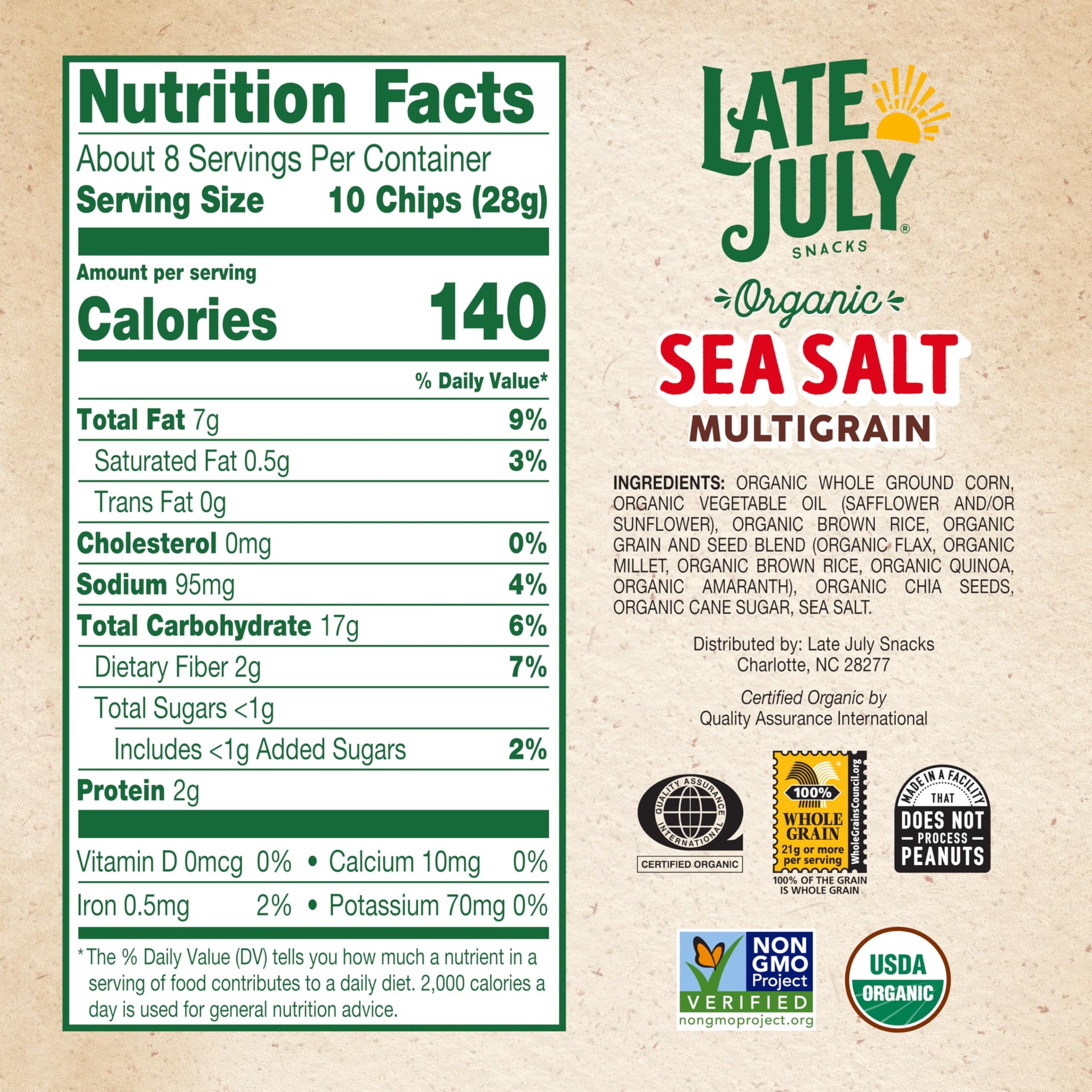 Late July Organic Sea Salt Multigrain Tortilla Chips, 7.5 Ounce