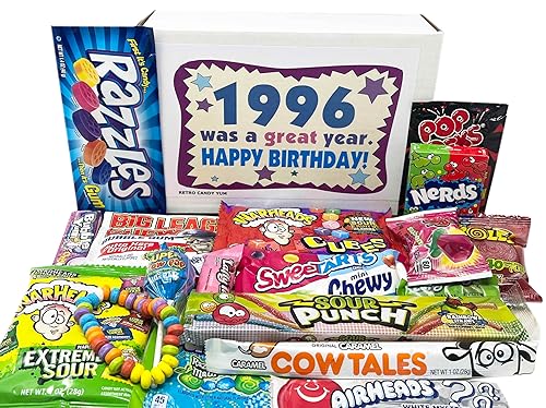 1996 Retro Childhood Candy Gift Basket Box Assortment for 30th Birthday Man or Woman Jr