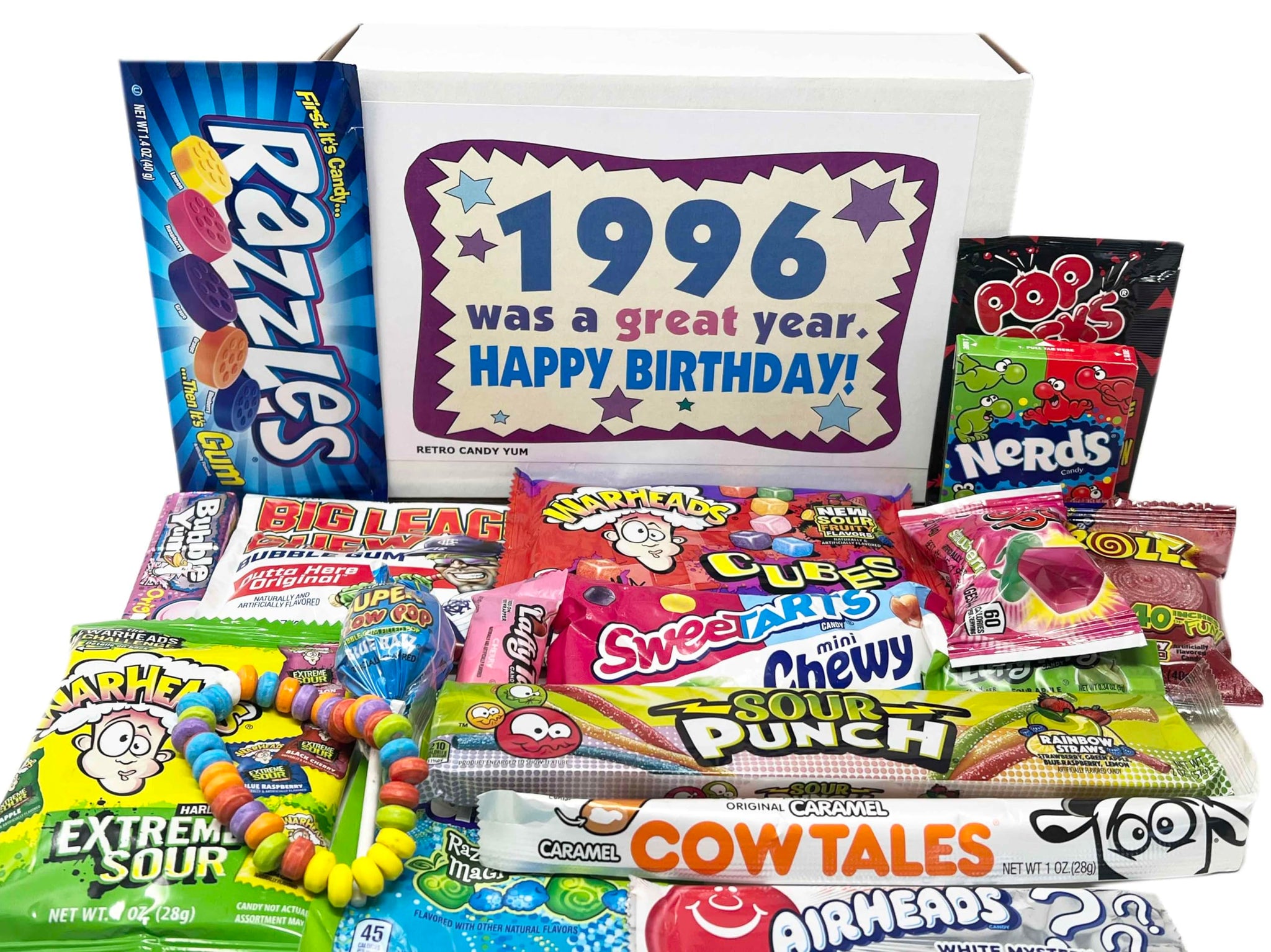 1996 Retro Childhood Candy Gift Basket Box Assortment for 30th Birthday Man or Woman Jr