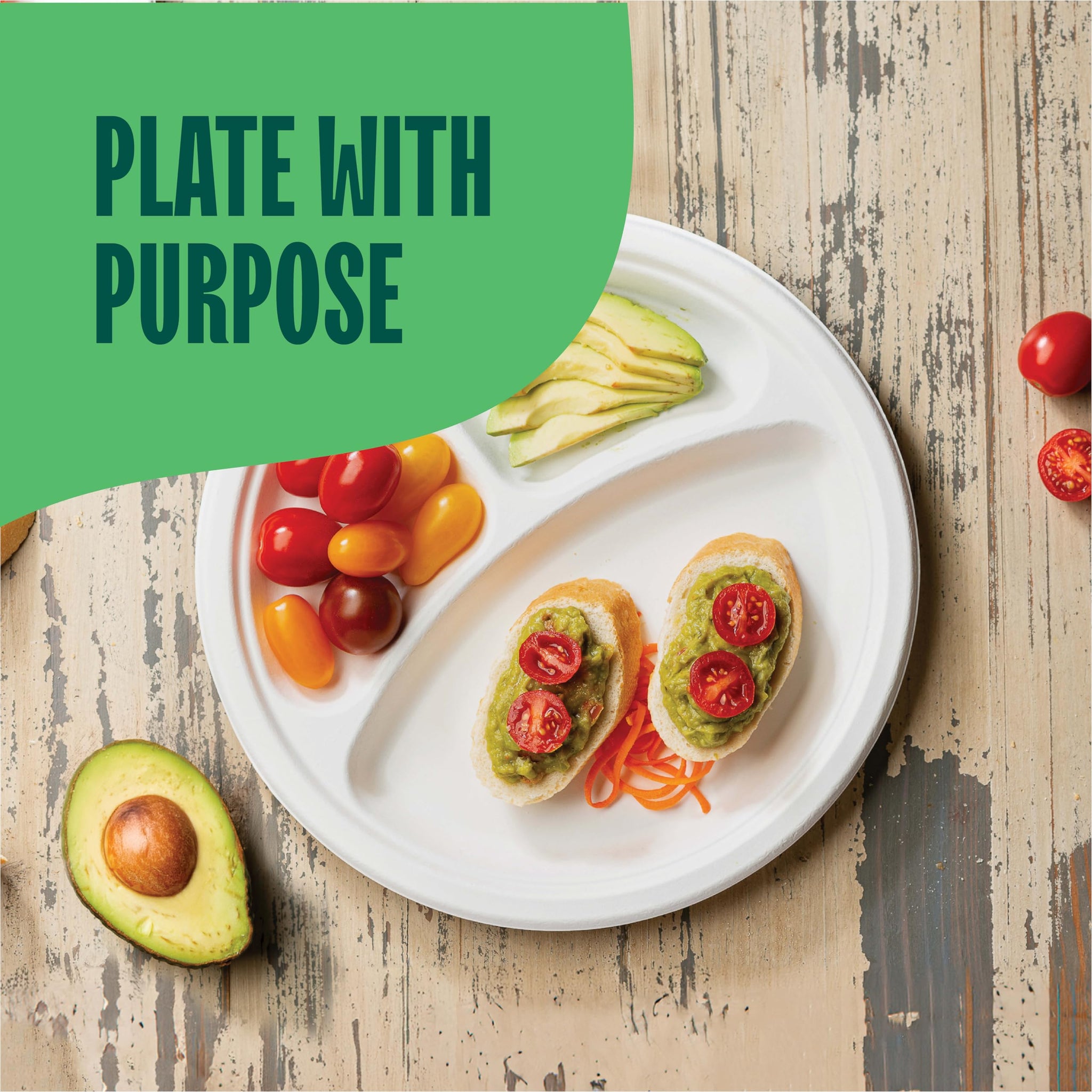 100% Compostable, 3 Compartment [10-Inch] Disposable Paper Plates [125-Pack] Sectional Lunch Trays + Dividers - Divided Platter Tray - Heavy Duty