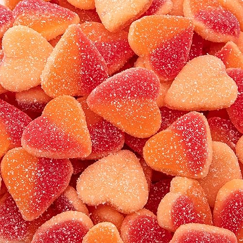 Peach Hearts Gummy Candy | 1-Pound Bag | Sweet and Sour Dye Free Candy Hearts | Soft Peach Gummies for Gifting, Buffets, Party Favors and Dessert