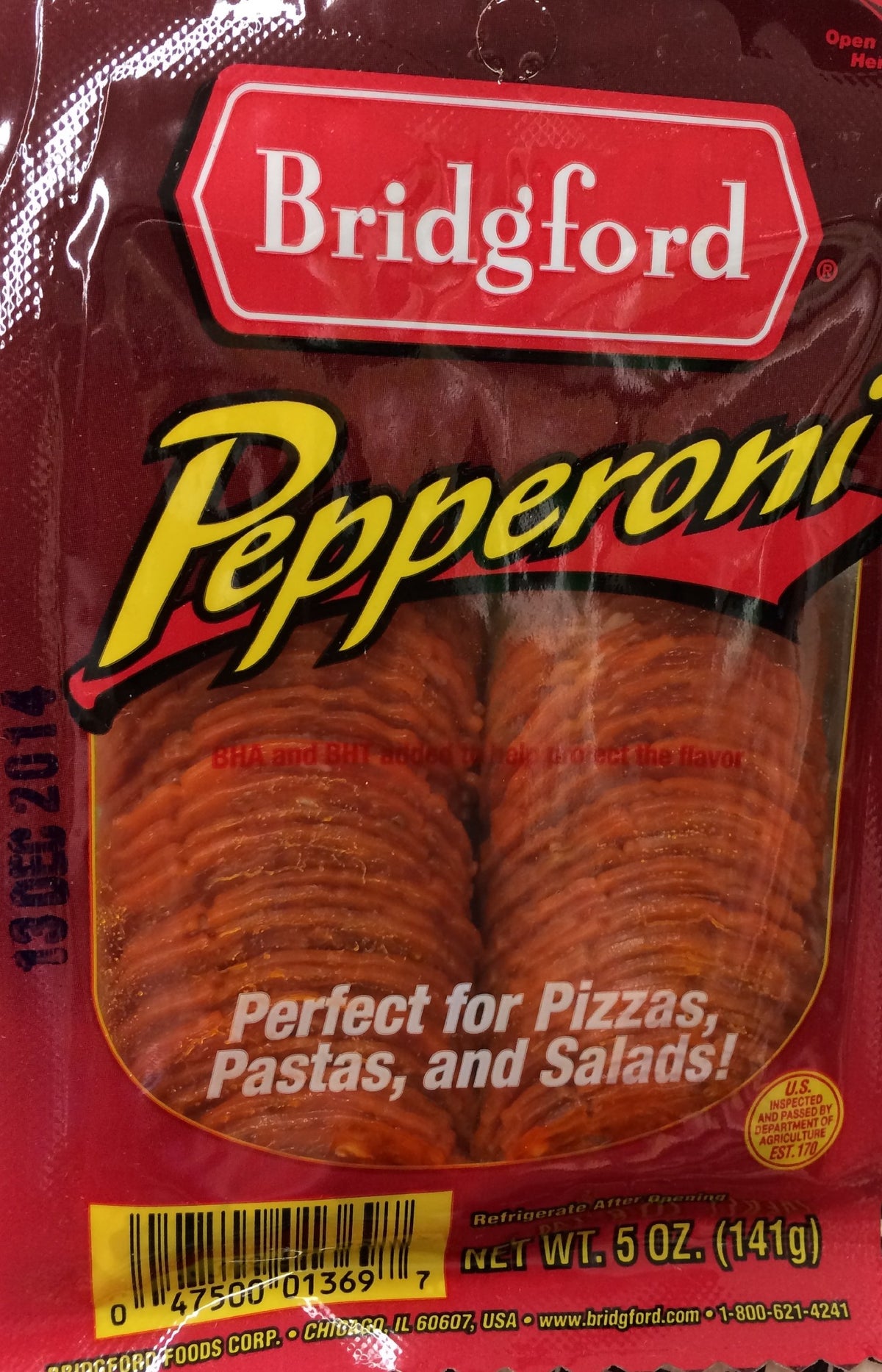 5oz Bridgford Pepperoni Deli Thin Sliced (One Bag per order)