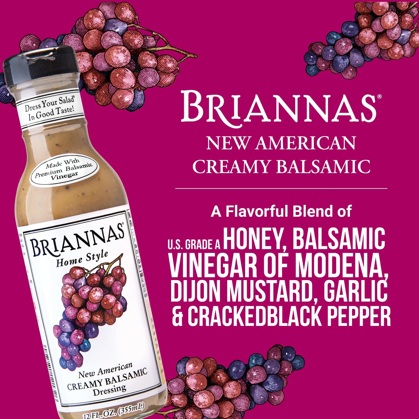 BRIANNAS - Home Style New American Creamy Balsamic Dressing - Fine Salad Dressing made with Premium Ingredients - Gluten Free Dressing - 12 oz
