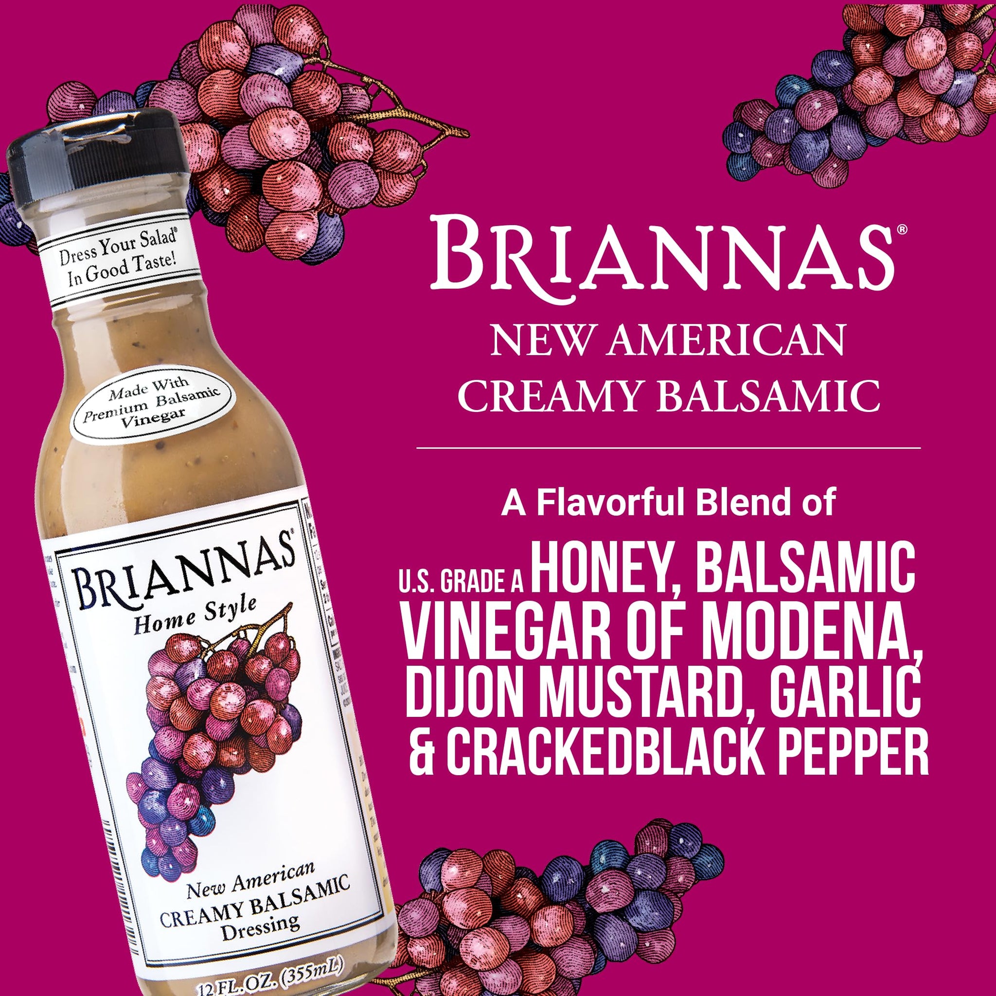BRIANNAS - Home Style New American Creamy Balsamic Dressing - Fine Salad Dressing made with Premium Ingredients - Gluten Free Dressing - 12 oz