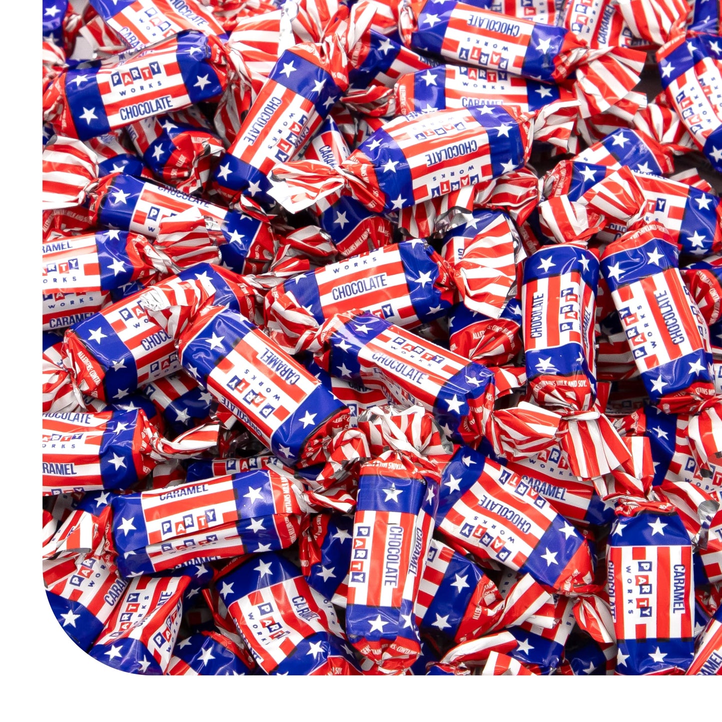 4th of July Candy Bulk - 2 Pound Pack - Patriotic Candy Individually Wrapped - Chocolate Flavored Caramels - Red White and Blue Independence Day