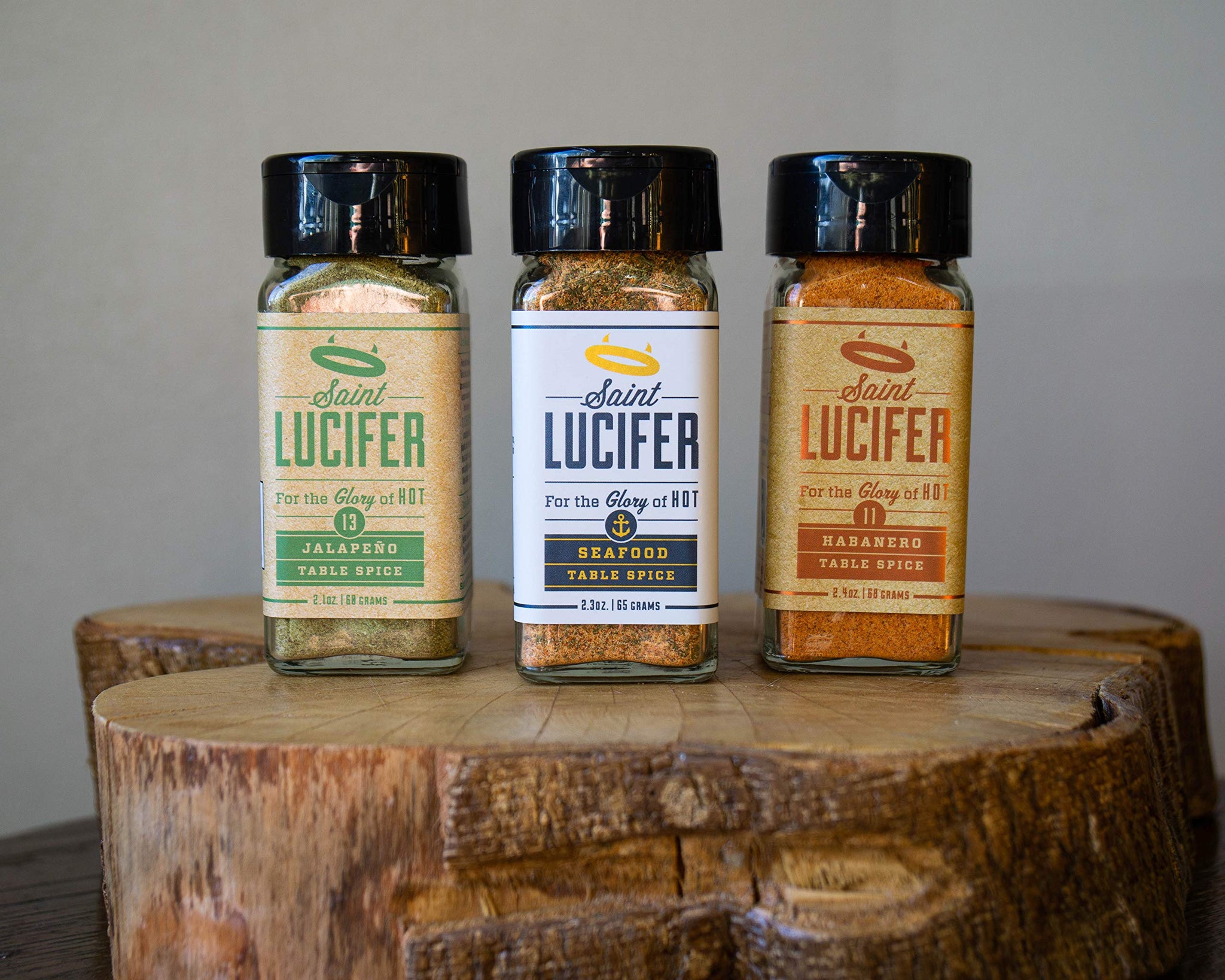 Saint Lucifer, Triple Combo Pack, 3x 2.4 oz | Habanero, Jalapeño, and Seafood Seasonings, Made In The USA, Gluten Free, Sugar Free, Vegan, Vegetarian