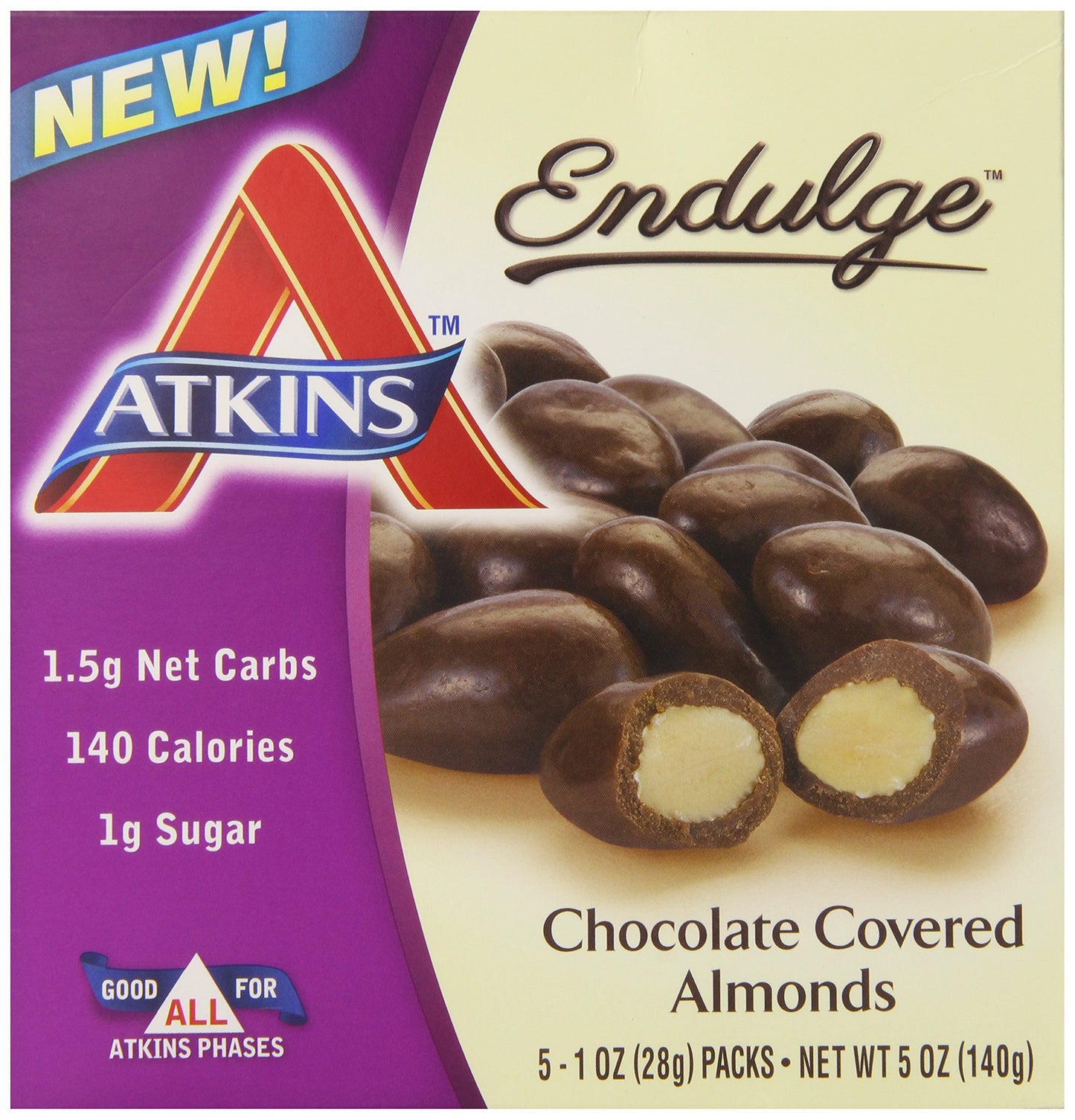 Atkins Endulge Treat Chocolate Covered Almonds. Rich & Crunchy. Keto-Friendly.1 Oz, 5 Count (Pack of 4)