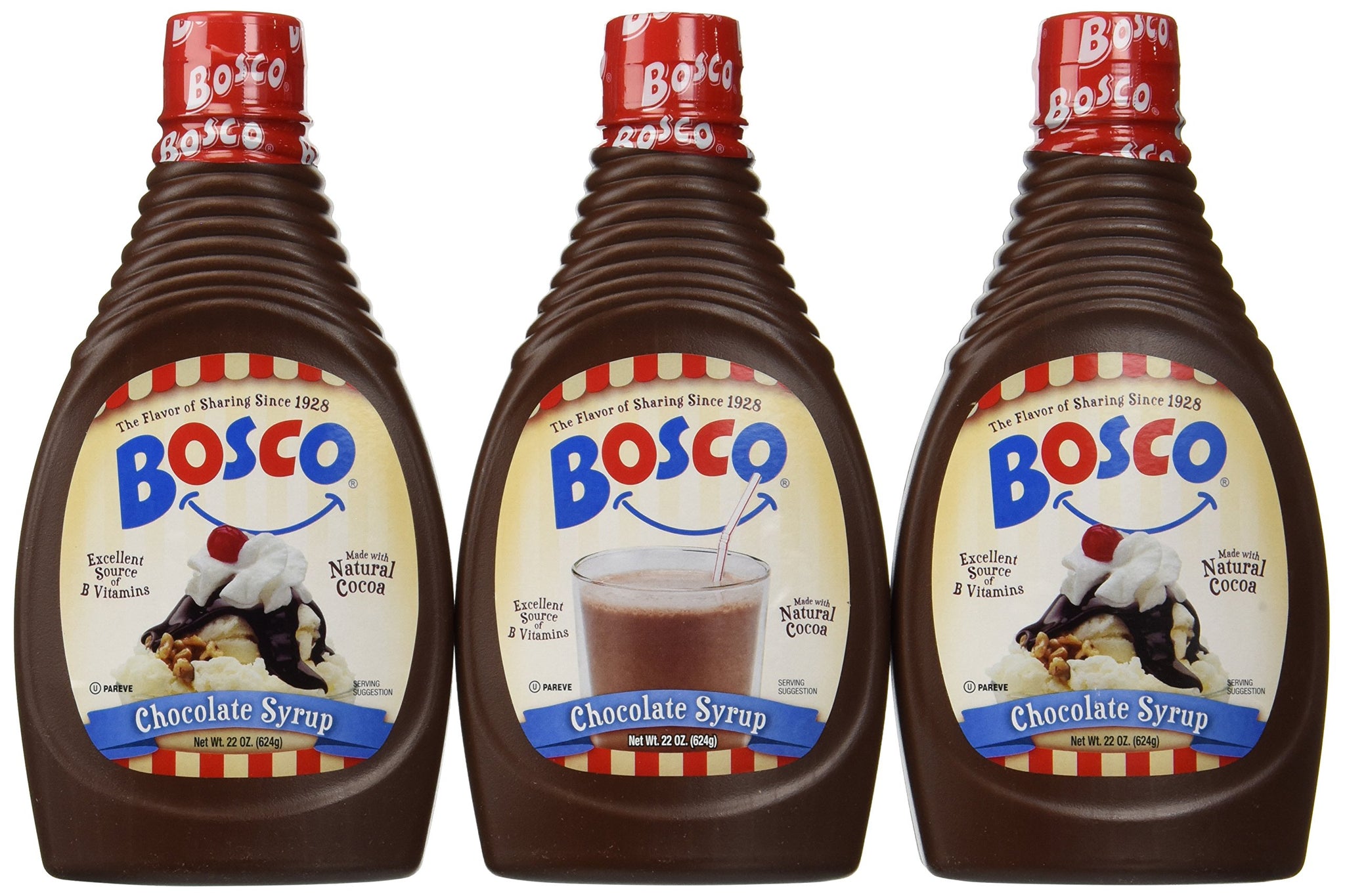 Bosco Original Chocolate Syrup, 22oz Squeeze Bottle (3 Pack) Natural Cocoa | Rich & Thick | Gluten Free | Kosher