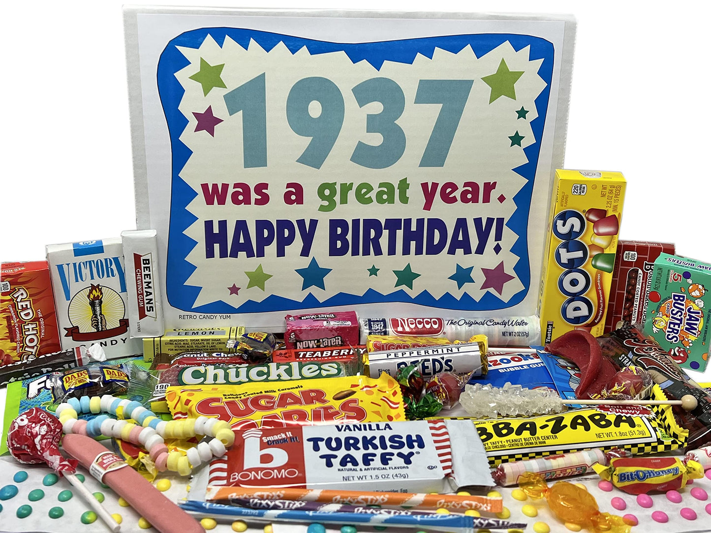 RETRO CANDY YUM ~ 1937 89th Birthday Gift Box of Nostalgic Candy Mix from Childhood for 89 Year Old Man or Woman Born 1937