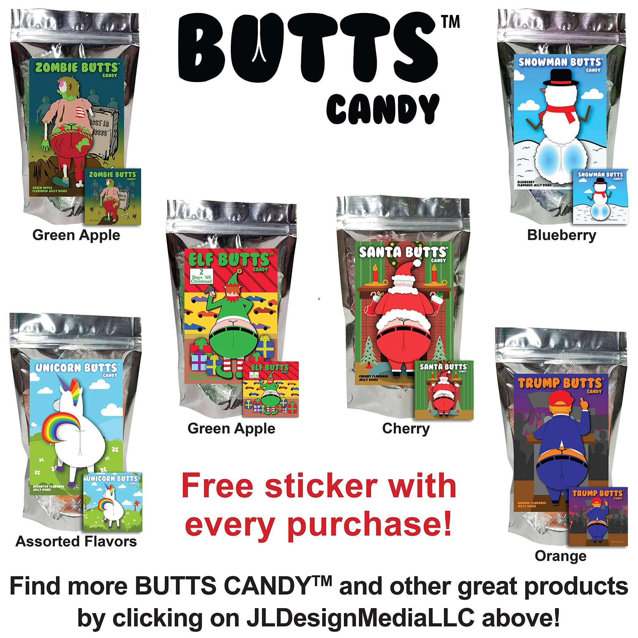 Zombie Butts Gummy Green Apple Fruit Flavored Jelly Disks Fun Unique Halloween Candy Gag Gift for Birthday Girls, Boys, Kids & Teens (5.5 Ounce)