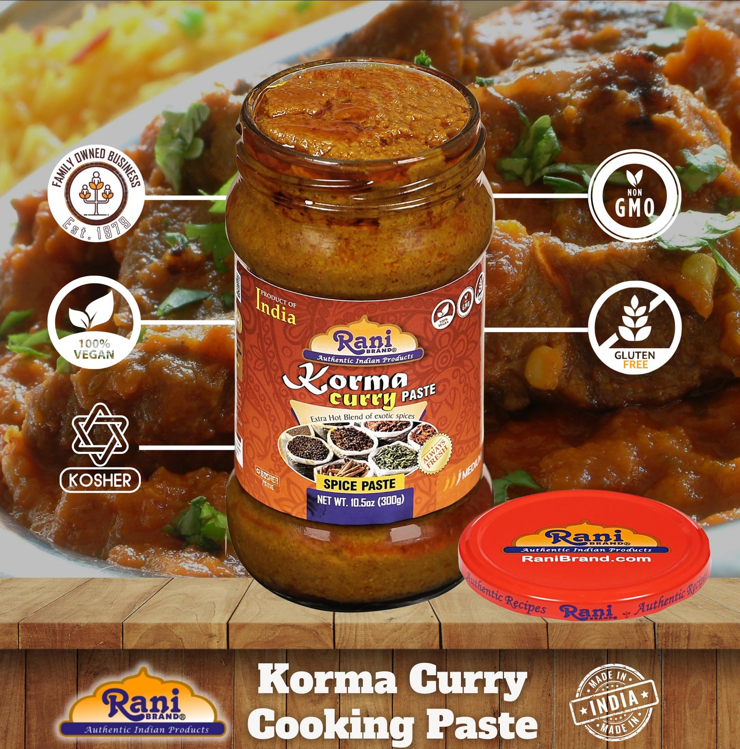 Rani Korma Curry Cooking Spice Paste 10o.5z (300g) Glass Jar, Pack of 5+1 FREE ~ No Colors | All Natural | NON-GMO | Vegan | Gluten Free | Indian