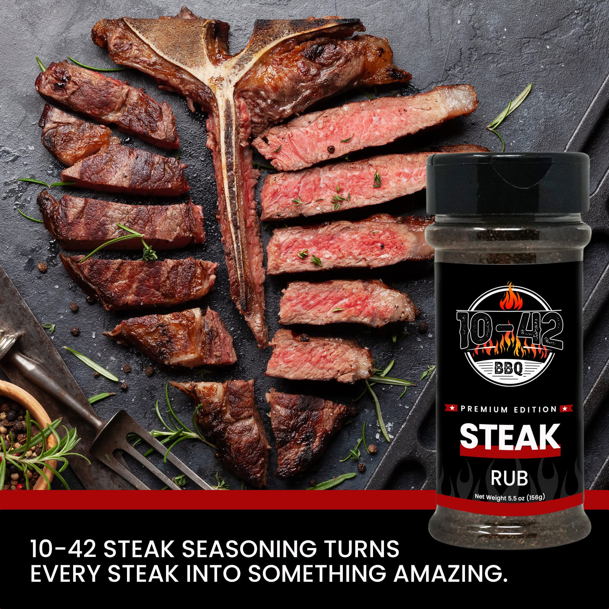 10-42 BBQ Steak Seasoning NO MSG, 0 Calorie | Meat Rub & Seasonings for Grilling, Beef & Pork | Grill the Best Steaks, Tomahawk, Ribeye, Sirloin