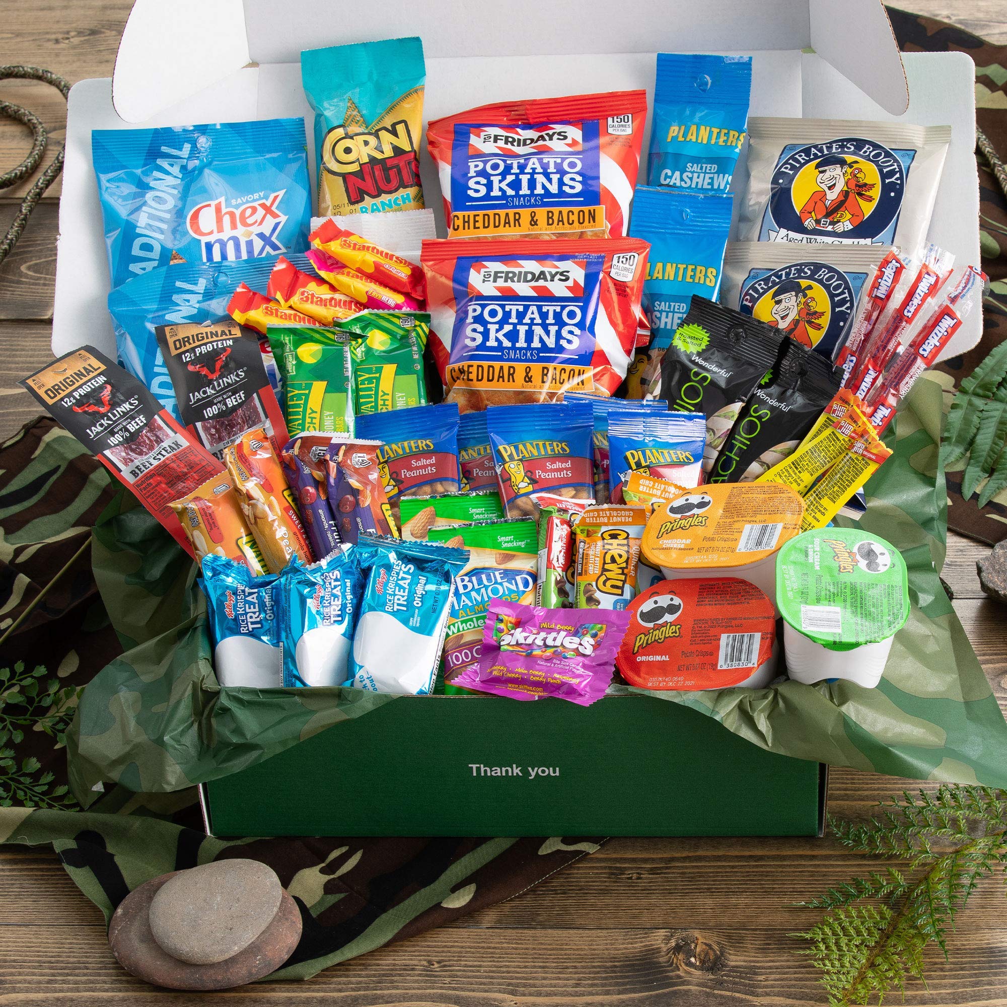 Military Men's Hearty Snack Box (50 Piece Variety Gift Basket Care Package) Jerky, Nuts, Chips, Pretzels, Variety Pack - My College Crate