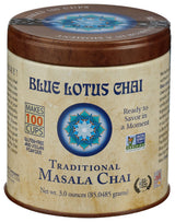 Blue Lotus Chai - Traditional Masala Chai - Makes 100 Cups - 3 Ounce Masala Spiced Chai Powder with Organic Spices - Instant Indian Tea No Steeping