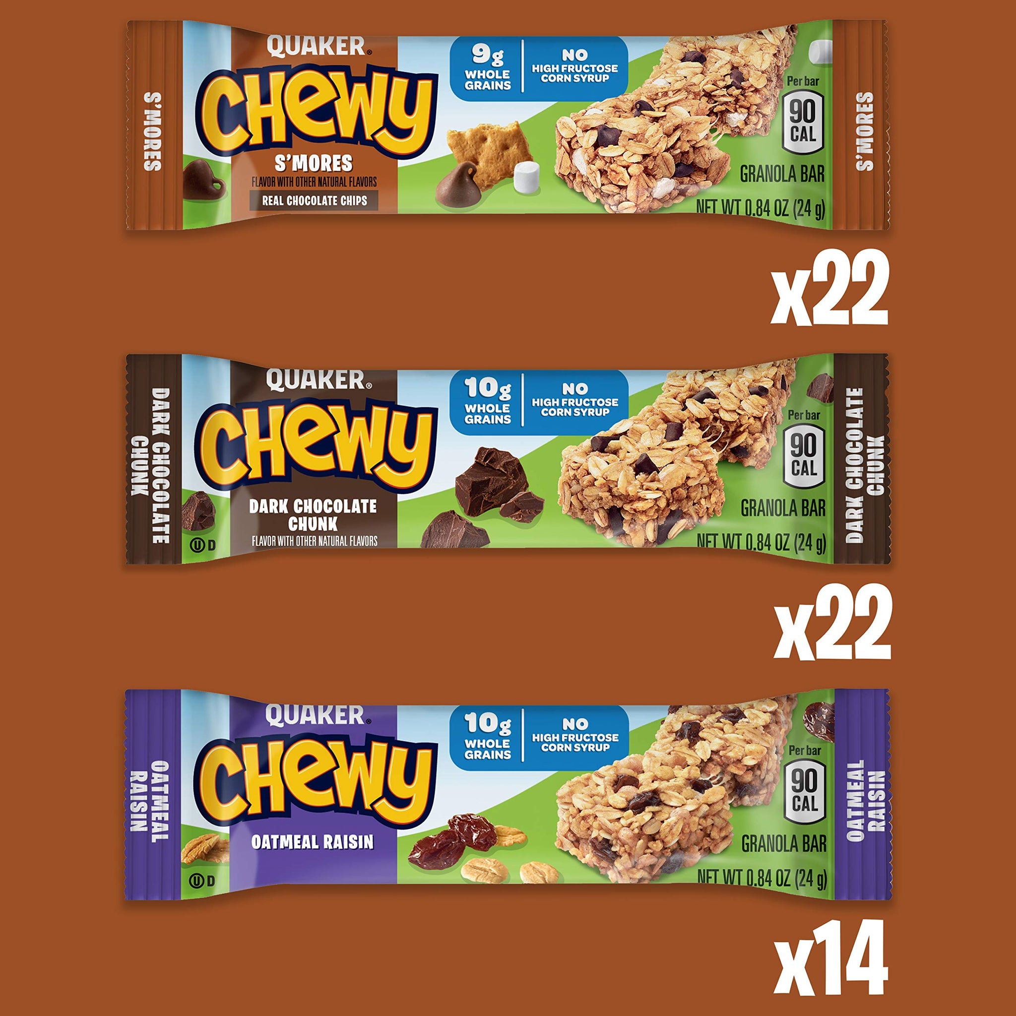 Quaker Chewy Granola Bars, 3 Flavor Back-to-School Variety Pack, 58 Count