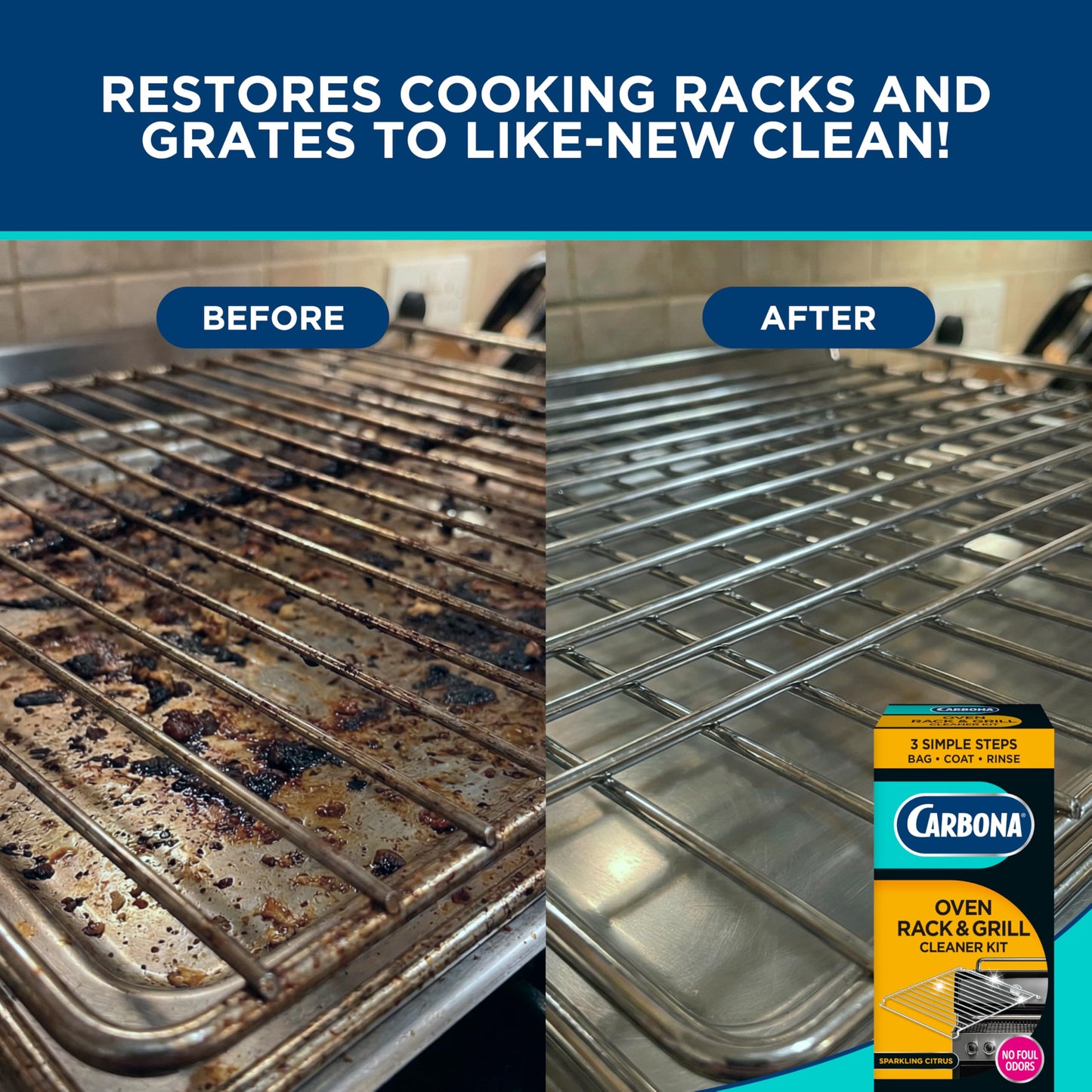 Carbona Oven Rack & Grill Cleaner Kit, Includes Bag & Gloves, Eliminates Thick Grease, Grime & Baked-On Food, Unscented Formula