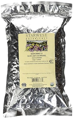 Starwest Botanicals Organic Olive Leaf - Dried Olive Leaves for Tea, Herbal Blends, Salads, Marinades, Seasonings, & More, Cut and Sifted Herb, Olea