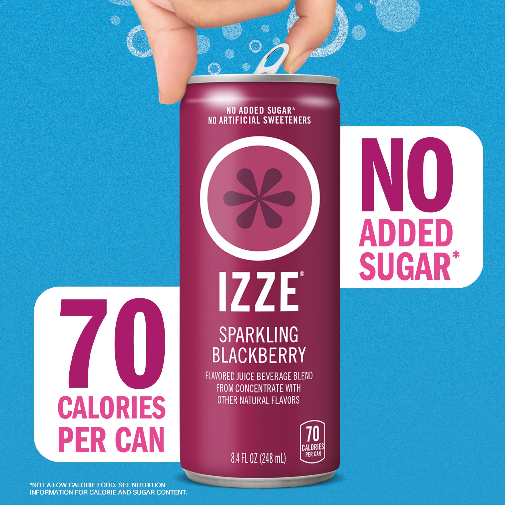 IZZE Sparkling Juice Beverage Blend, Blackberry, No Sugar Added, 8.4 FL OZ, 6 Cans