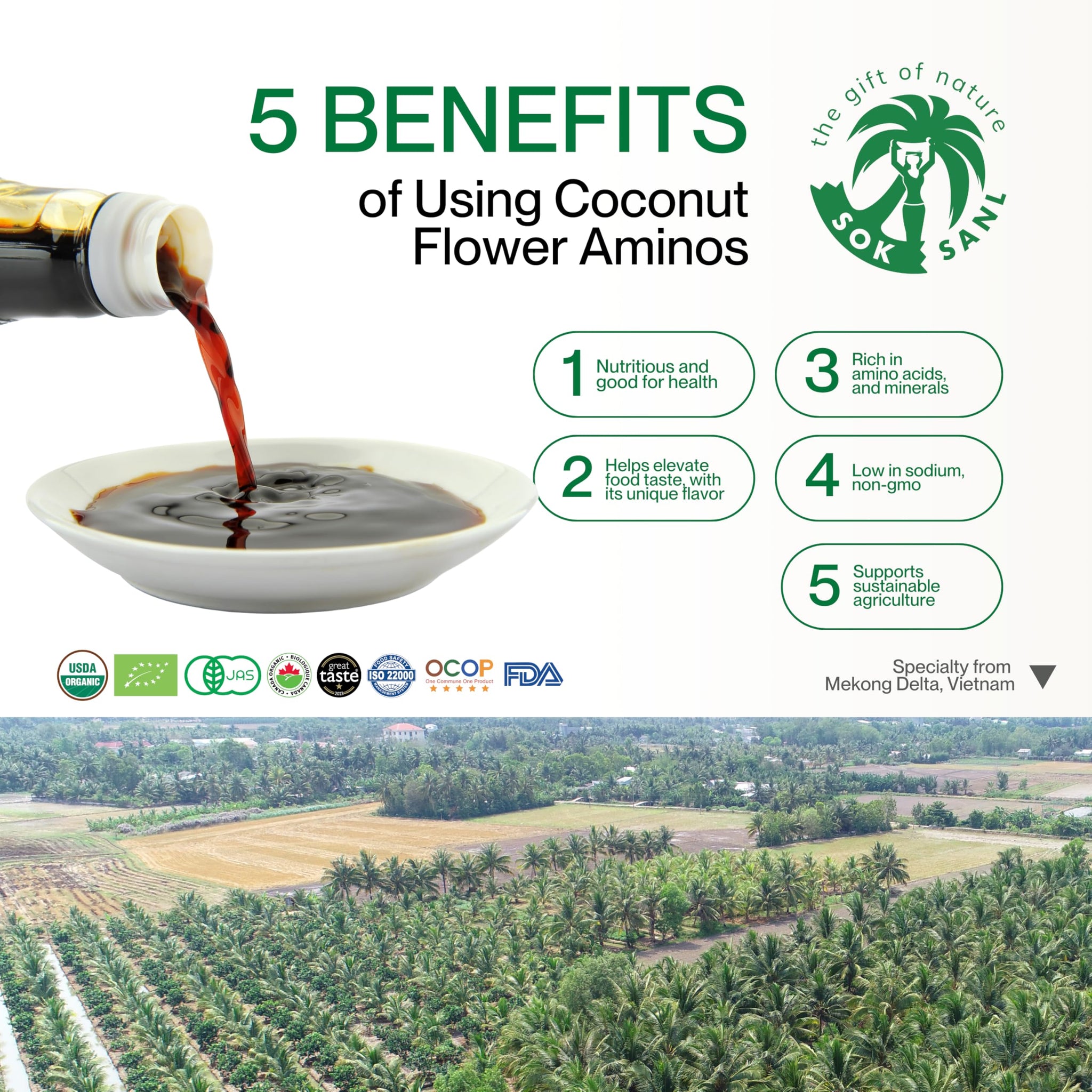 THE GIFT OF NATURE SOK SANL Coconut Aminos all Seasoning Soy Sauce Liquid Coco Aminos Gluten Free and Non-GMO Alternative bbq sauce, oyster sauce