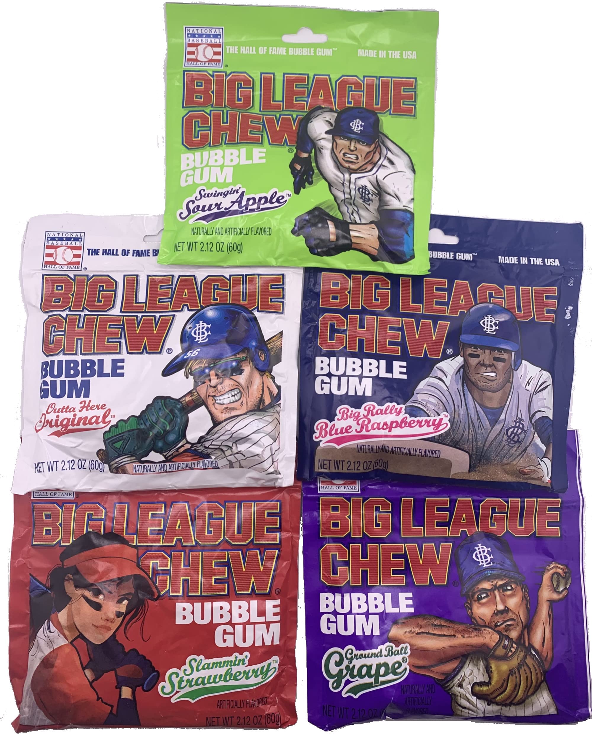 Baseball Bubble Gum Bulk Variety Pack, 5 Flavors- Original, Sour Apple, Blue Raspberry, Grape, Strawberry by Snackivore