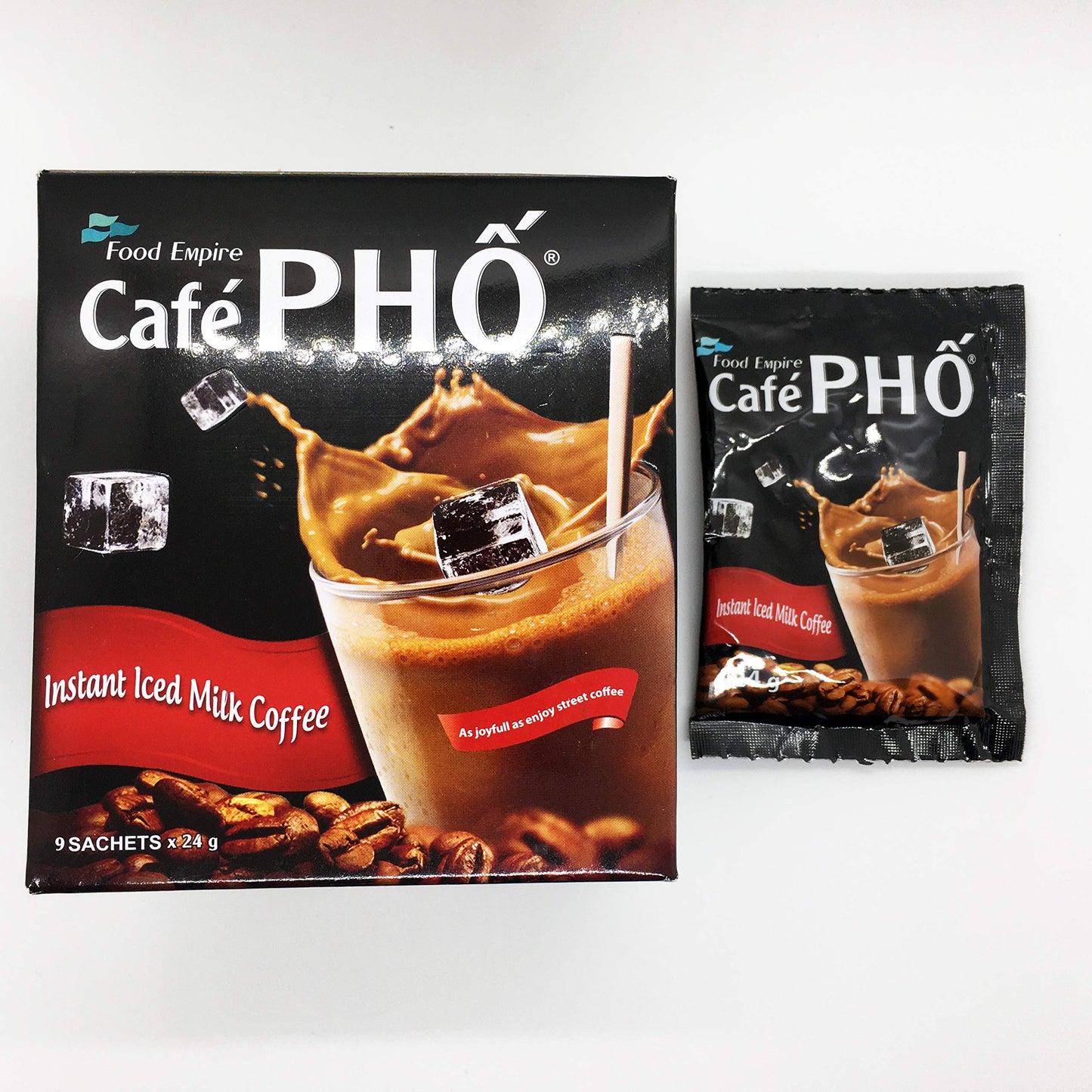 Vietnamese Instant Milk Coffee, Cafe Pho | Box of 9 Sachets | Roasted Ground Coffee Blend with Creamer and Sugar, Suitable for Most Coffee Brewing