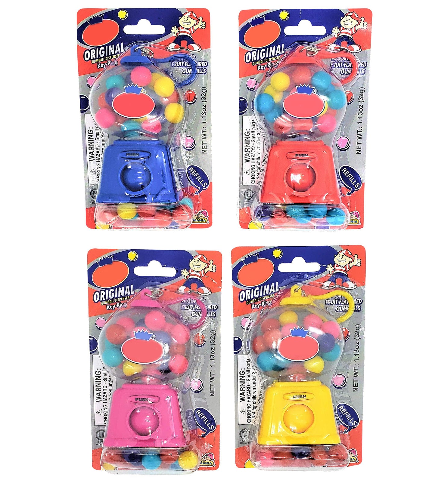Zugar Land Colorful 4" Gumball Dispenser Machine Keychains with Original Gumballs Included! (Blue)