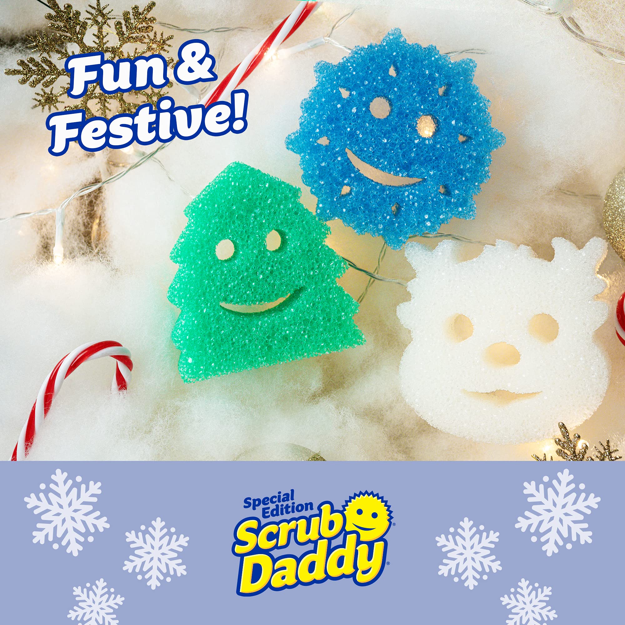 Scrub Daddy Sponge Set - Holiday Shapes - Non Scratch Scrubbers for Dishes and Home, Odor Resistant, Temperature Controlled, Soft in Warm Water, Firm