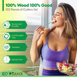 ECOSANX® 120 PCs Disposable Wooden Cutlery set 6.3" Splinter Free Compostable Utensils for party, Eco-Friendly, 100% All-Natural Bamboo Utensils set
