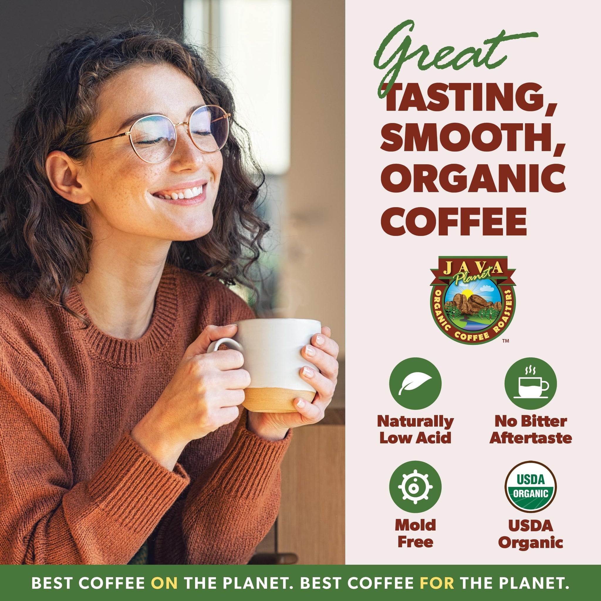 Java Planet Organic Coffee Beans Whole, Medium Dark Roast - Low Acid Single Origin: Colombian Non-GMO Organic Whole Bean Coffee - Third-Party Tested