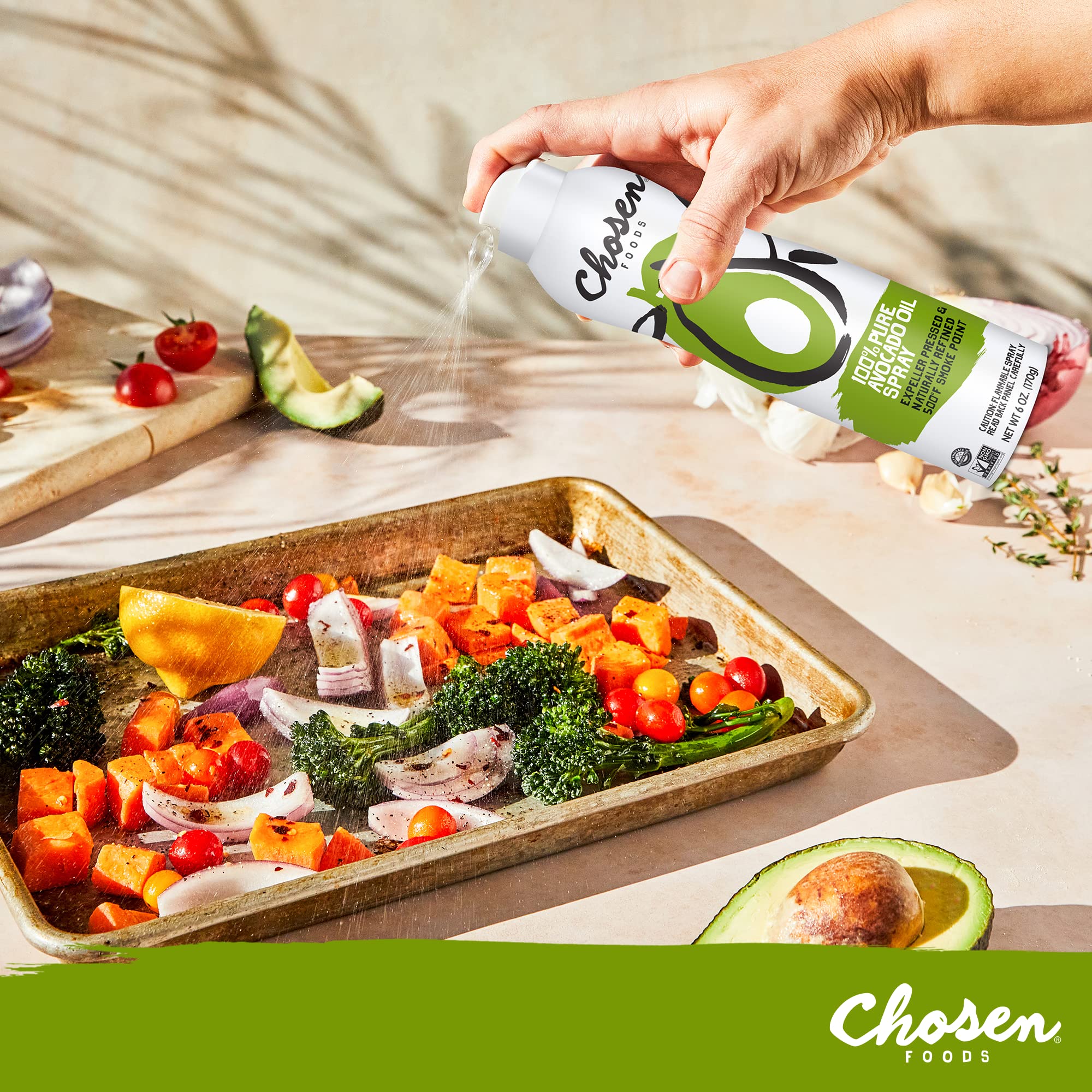 Chosen Foods 100% Pure Avocado Oil Spray, Keto Diet Friendly, Kosher Cooking Spray for Baking, High-Heat Cooking and Frying (6 oz, 2 Pack)