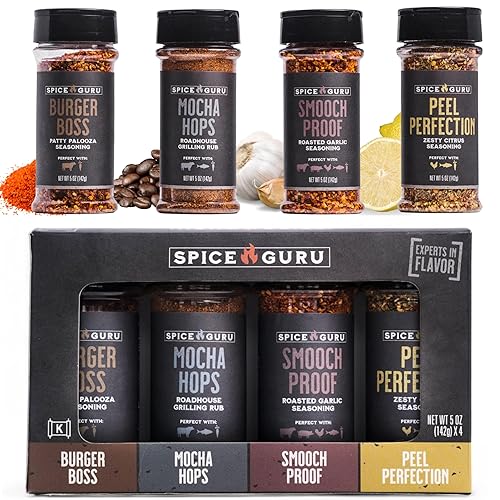 Spice Guru Grill Seasoning Gift Set - 4 Flavor BBQ Seasonings and Rubs - Christmas Gifts for Men Who Cook - BBQ Rub Gift Set - Christmas Grilling