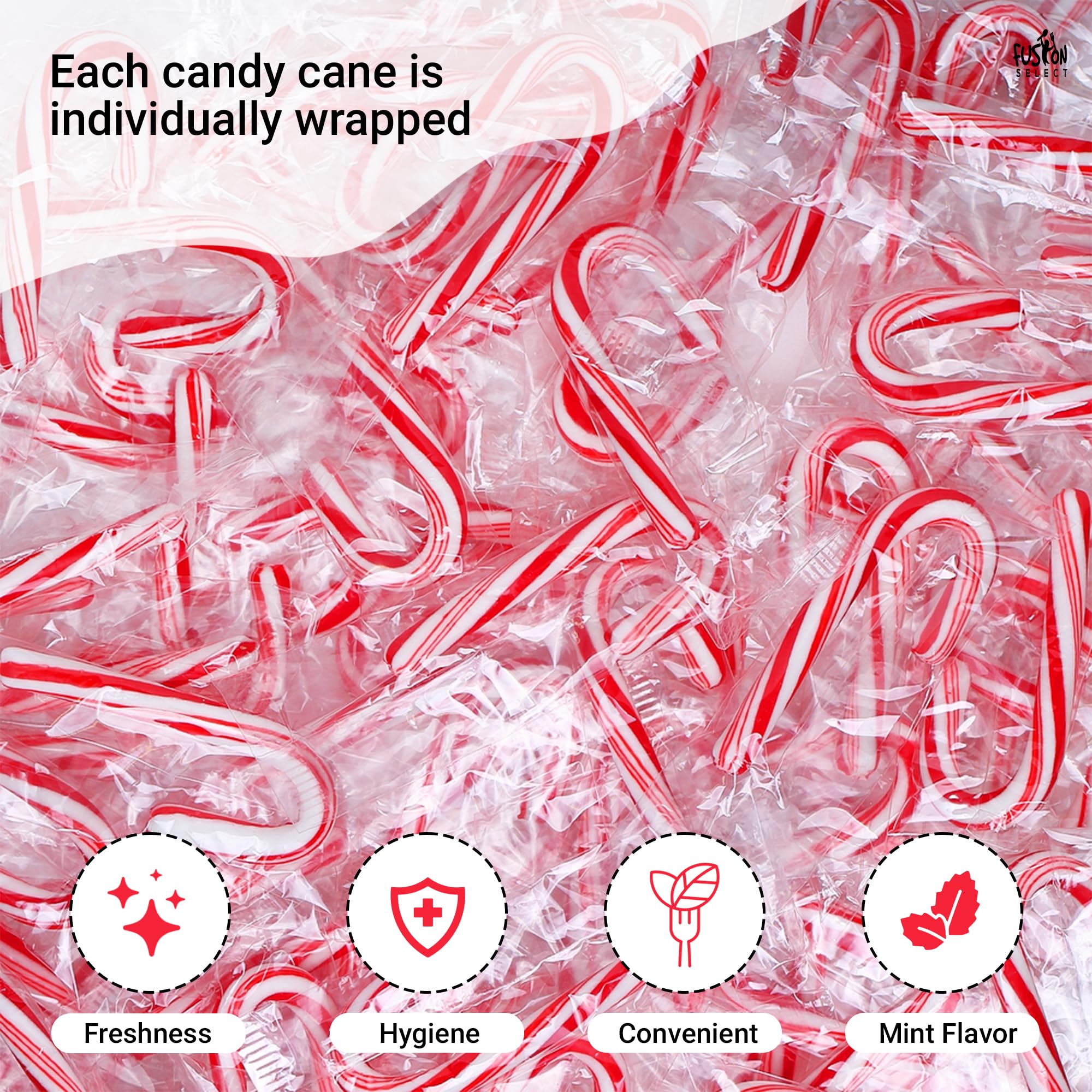 Fusion Select 100 Pcs Mini Candy Canes - Striped Christmas Candies, Sweet Goodies for the Holidays - Naturally Flavored Mini Peppermint Confections