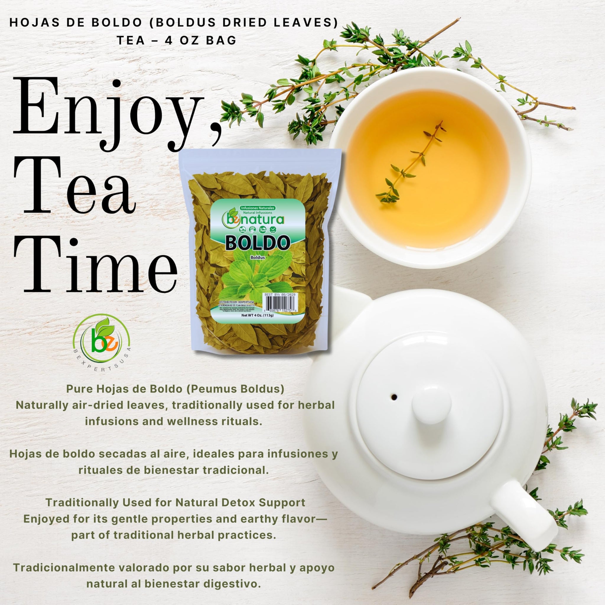 Hojas de Boldo (Boldus Dried Leaves) Tea - 4 oz Bag - 100% Natural, Vegan, Non-GMO - Herbal Tea for Infusion - Natural Detox Support - Packaged in USA
