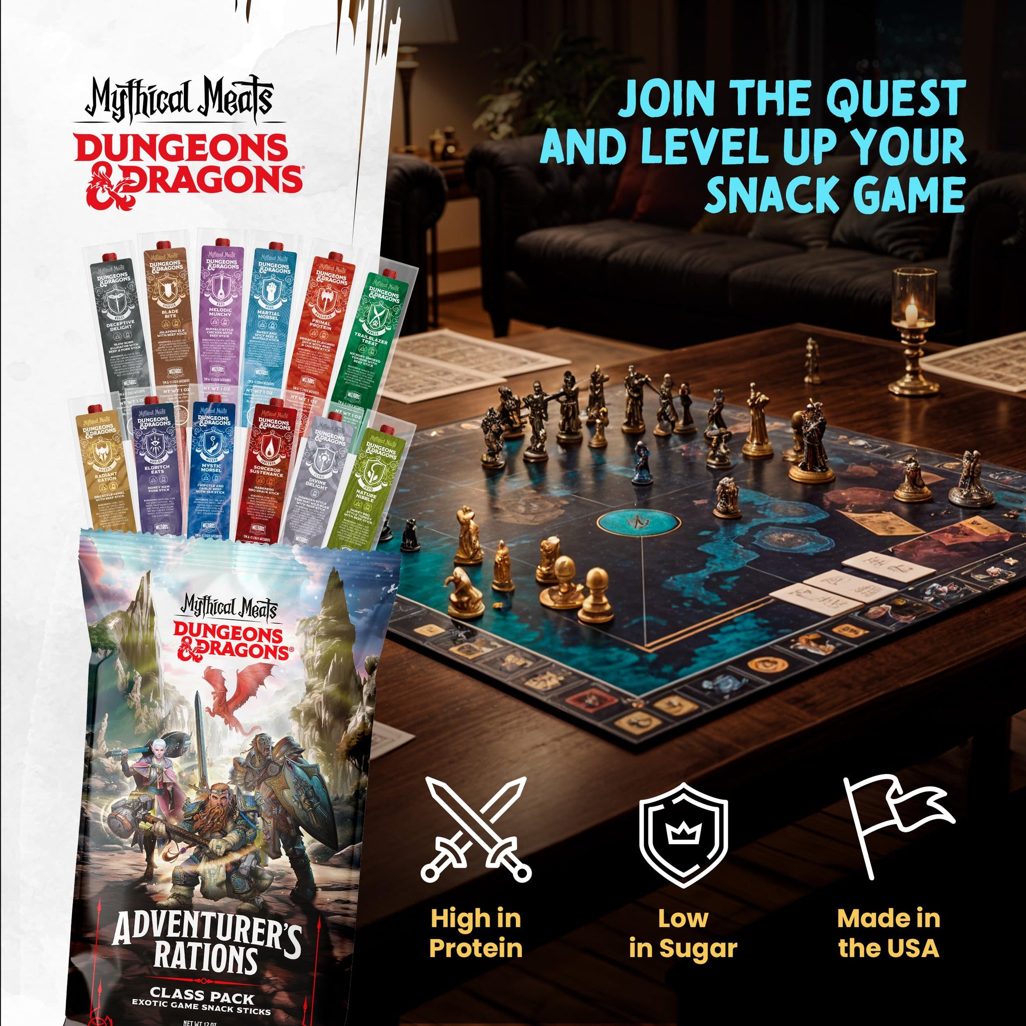 Mythical Meats Beef Jerky Snack Packs - Dungeons and Dragons gifts for Men - Exotic Meat Stick Variety Pack - High Protein, Low Sugar, Keto-Friendly